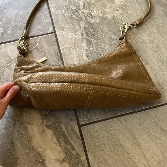 🤎 Hobo International Large Leather Tan / Gold / Grey Bag Long Strap - Picture 5 of 11